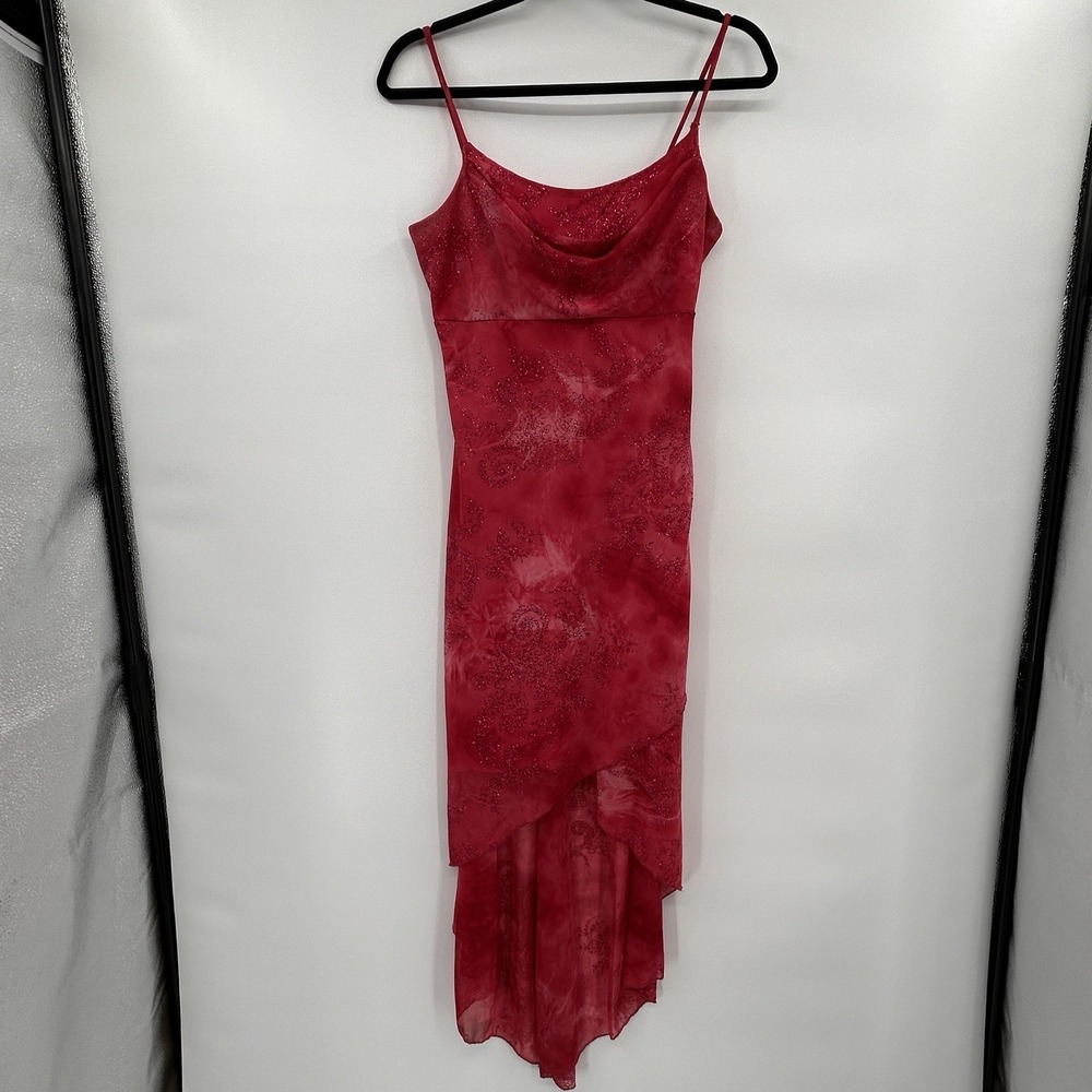 Vintage Taboo Y2K Fairycore Sparkly Asymmetrical Slip Dress Size M Pink Glitter